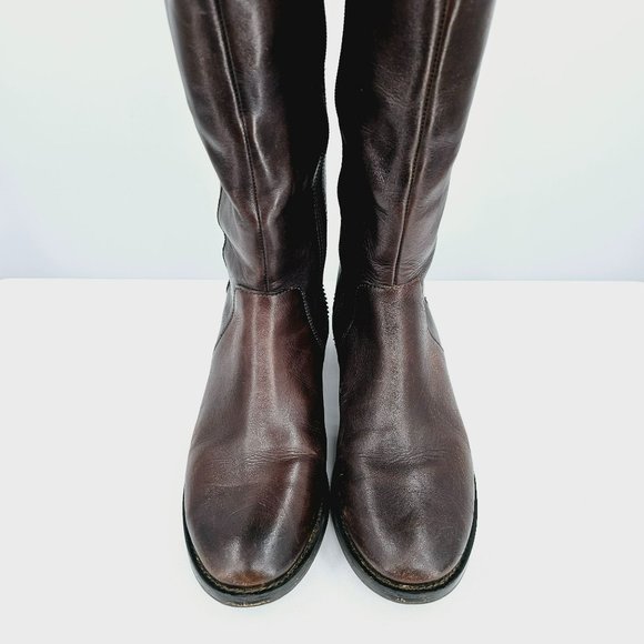 Arturo Chiang Falicity Tall Knee Boots 7.5 M Brown Leather Snakeskin Gold Zipper - Picture 4 of 16